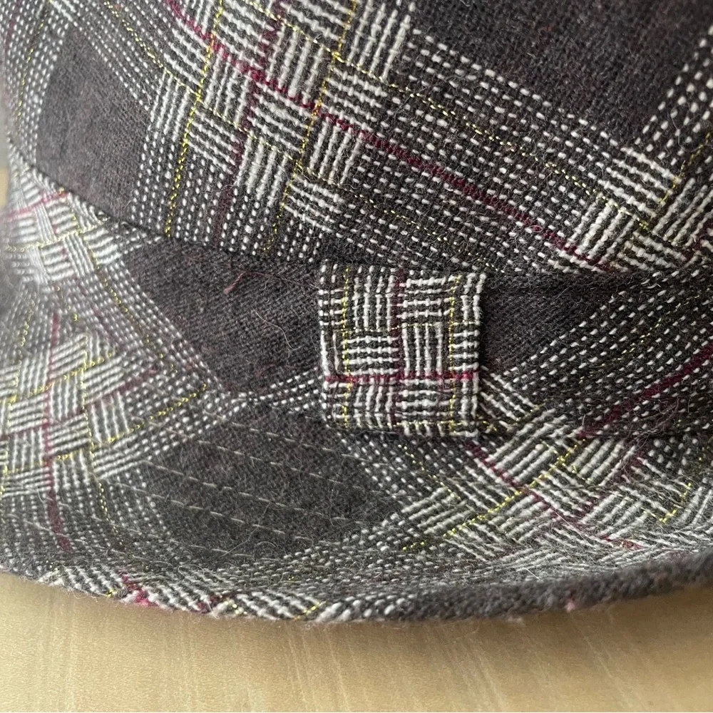 LAST CHANCE Brown Gray Fedora Tartan Plaid Pattern Unisex Hat 57cm Classic - Picture 2 of 6
